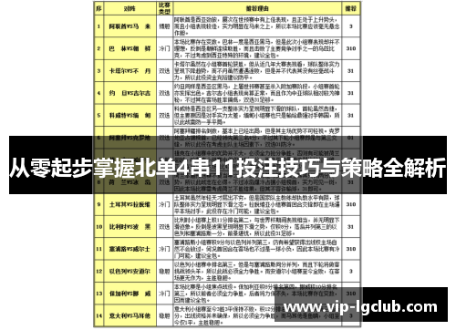 从零起步掌握北单4串11投注技巧与策略全解析